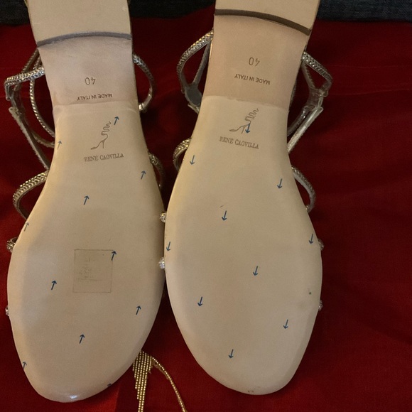 NEW RENE CAOVILLA 40 jeweled crystal gladiator sandals, gold and silver 9.5 flat - Picture 10 of 11